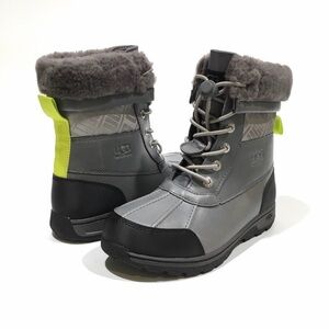 UGG Kids Gray and Black Boots with Neon Accents